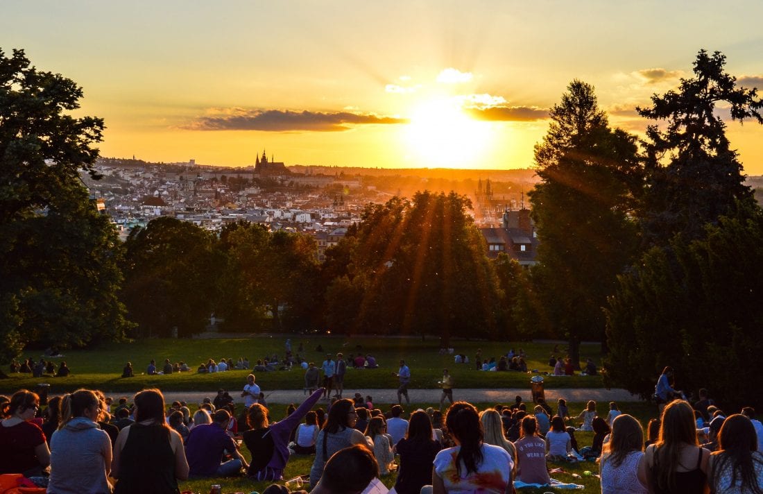 A sunset in Riegrovy Sady should be on on the to do list of every first time visitors to Prague