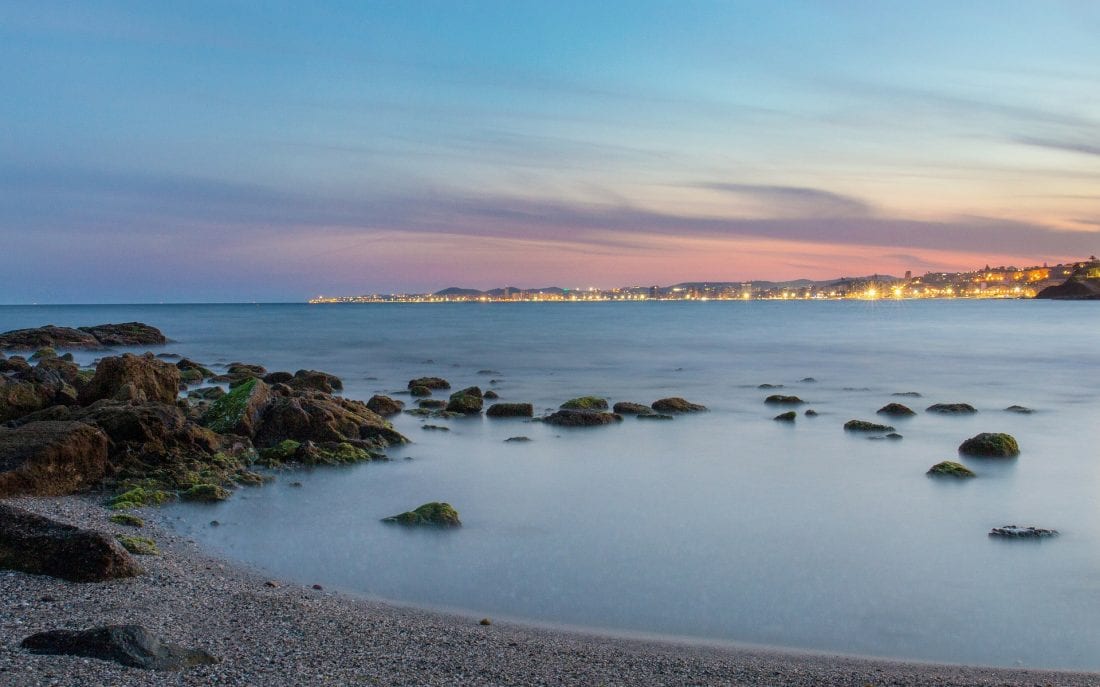 Twilight right by the water in Playa de Maro, Nerja