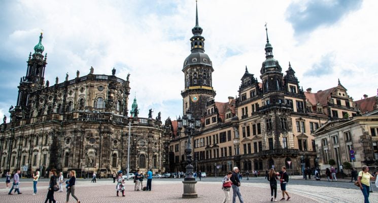 People walking around in Dresden's Old Town Square