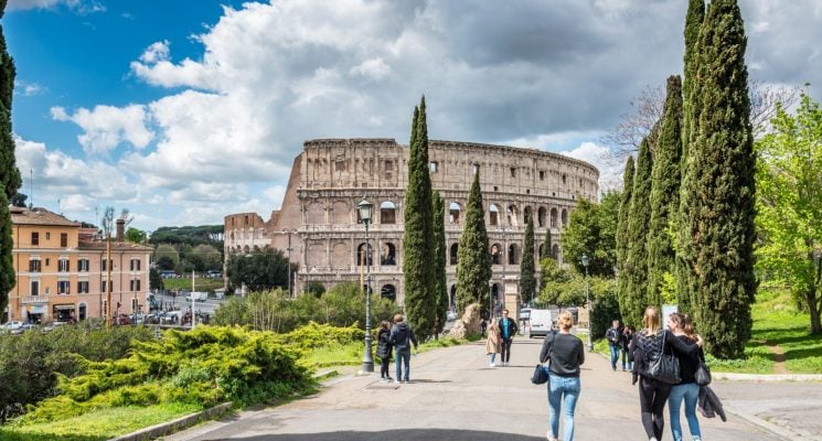 The Colosseum in Rome as seen from a nearby park