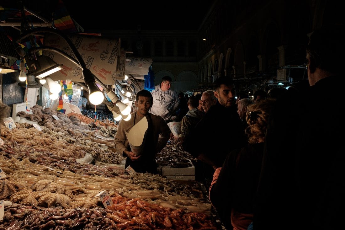 night stall in the central market of Athens