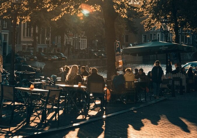 sunlight on a outdoor cafe in AMsterdam