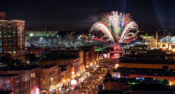 fireworks over downtown nashville