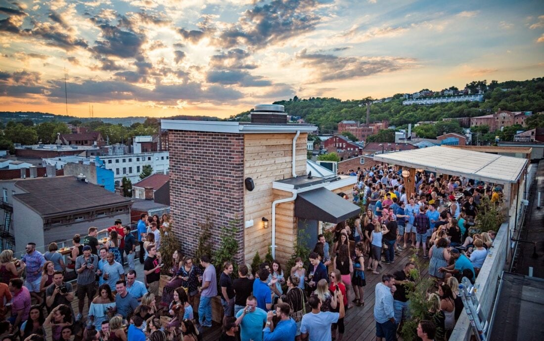 People on the patio of Rhinegeist Brewery Cincinnati Best breweries