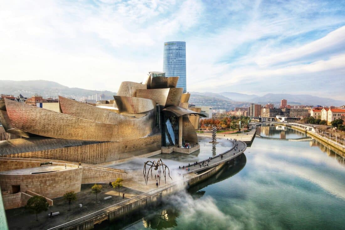 A view of the river with the Guggenheim Museum on the side.